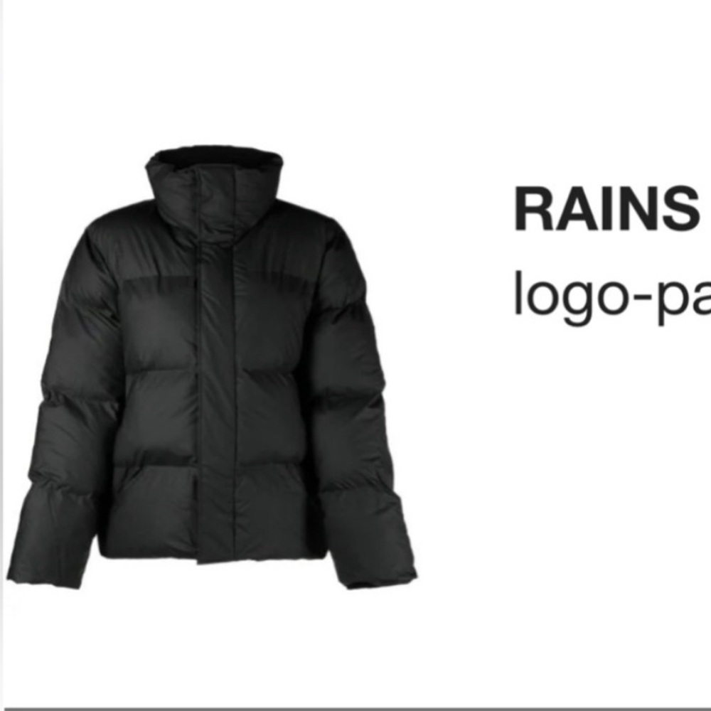 NWT Rains Black Logo-Patch Puffer Jacket